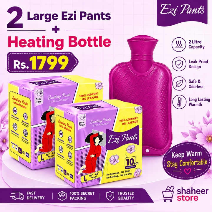 2 Packs Ezipants of Any size with 1 Pain Relief Heating Bottle